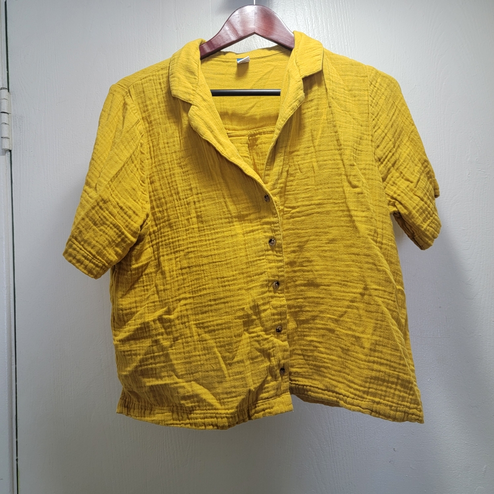 Old Navy Mustard Cotton Short Sleeve Shirt